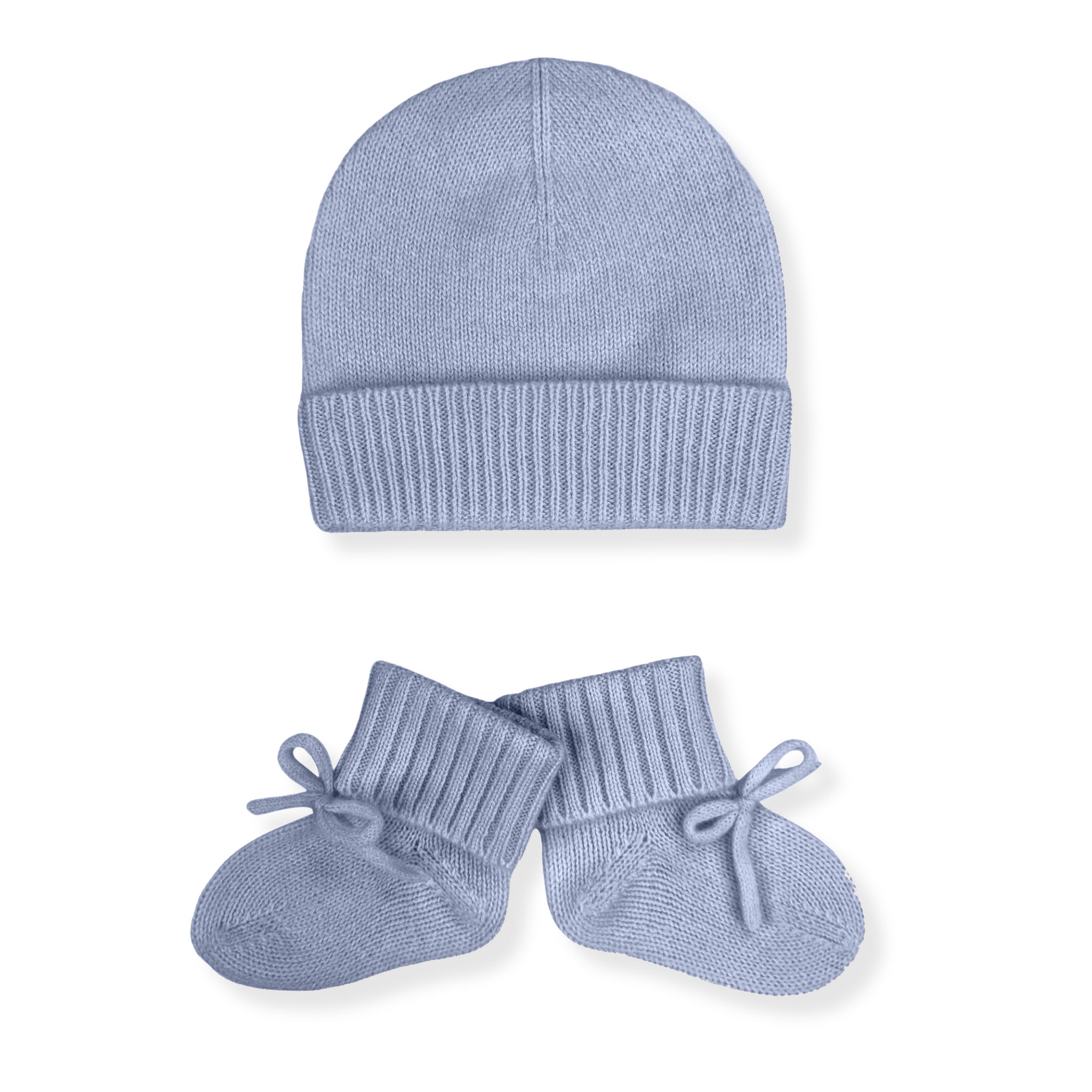 'Stepping Out in Style' Cashmere Baby Beanie & Booties (Blue)
