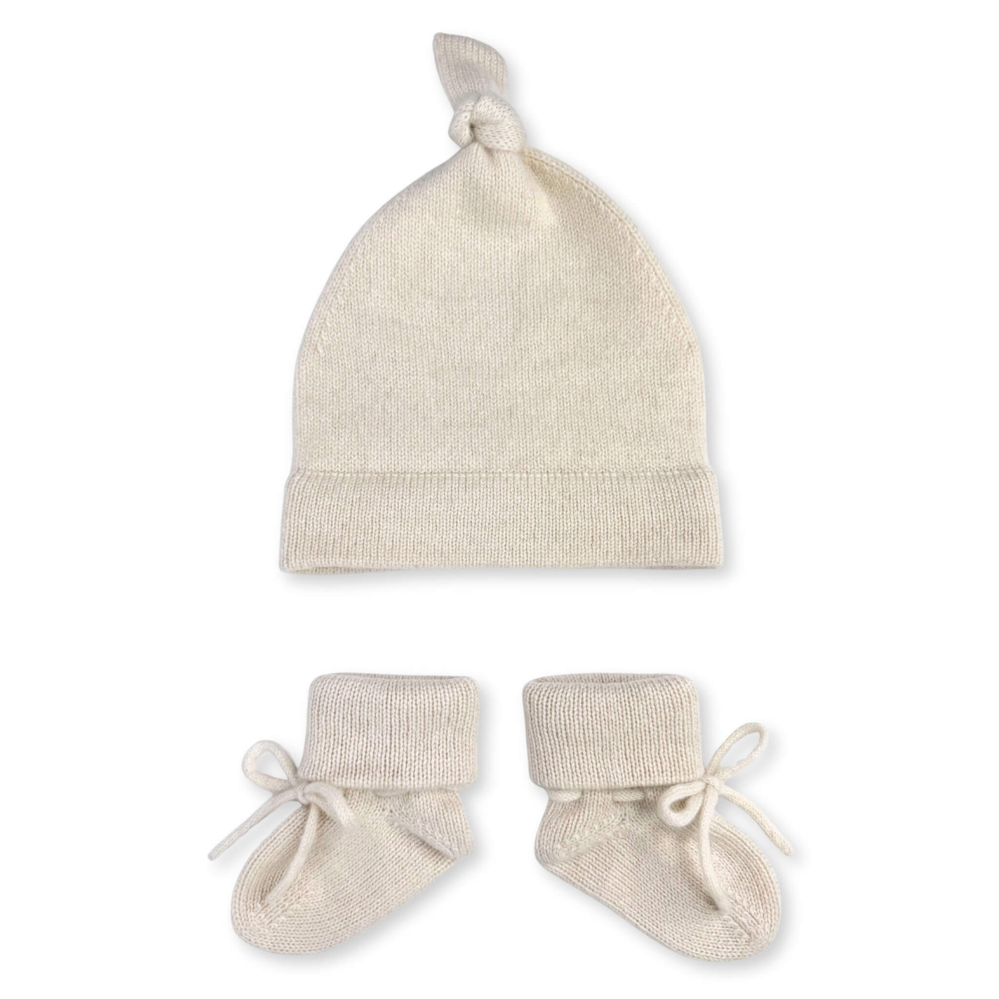 Cashmere baby beanie & booties in natural