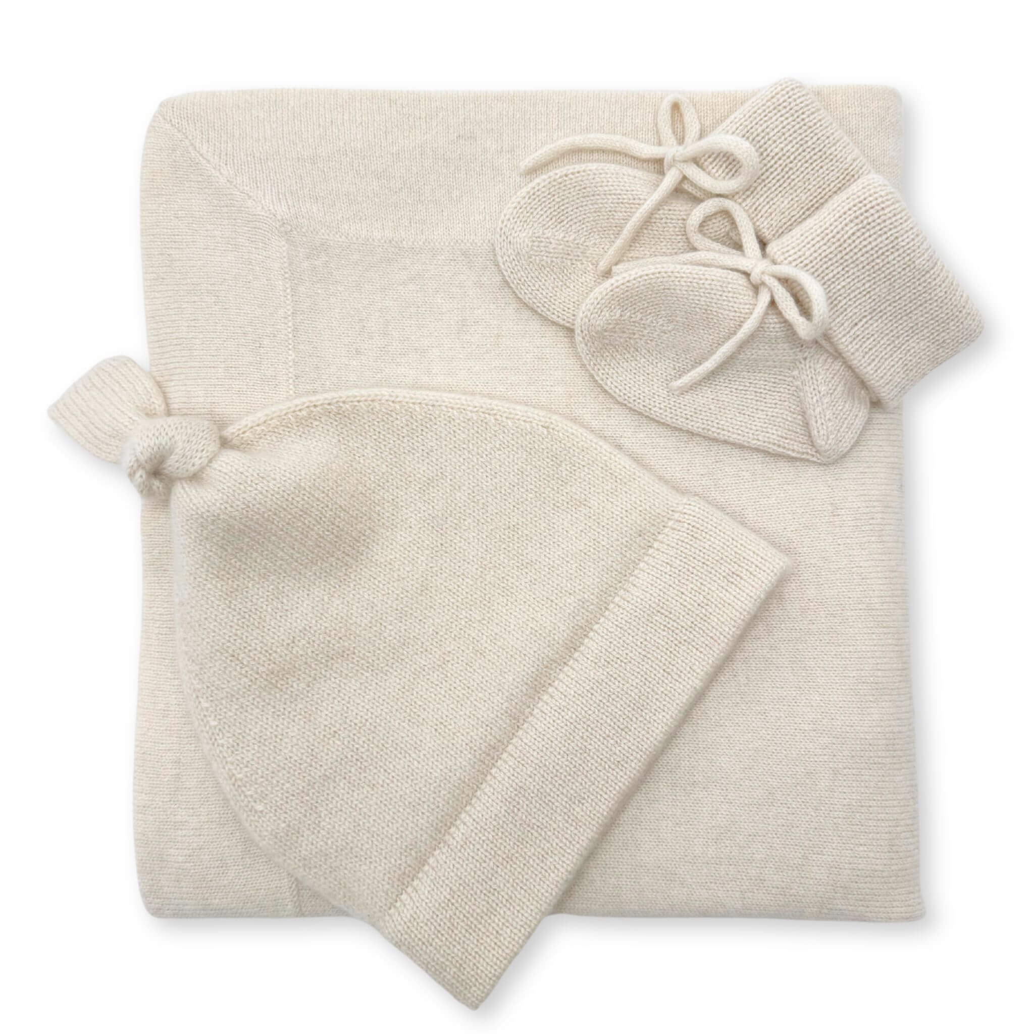 Cashmere Baby Gift Set in Natural Blanket, Beanie, & Booties