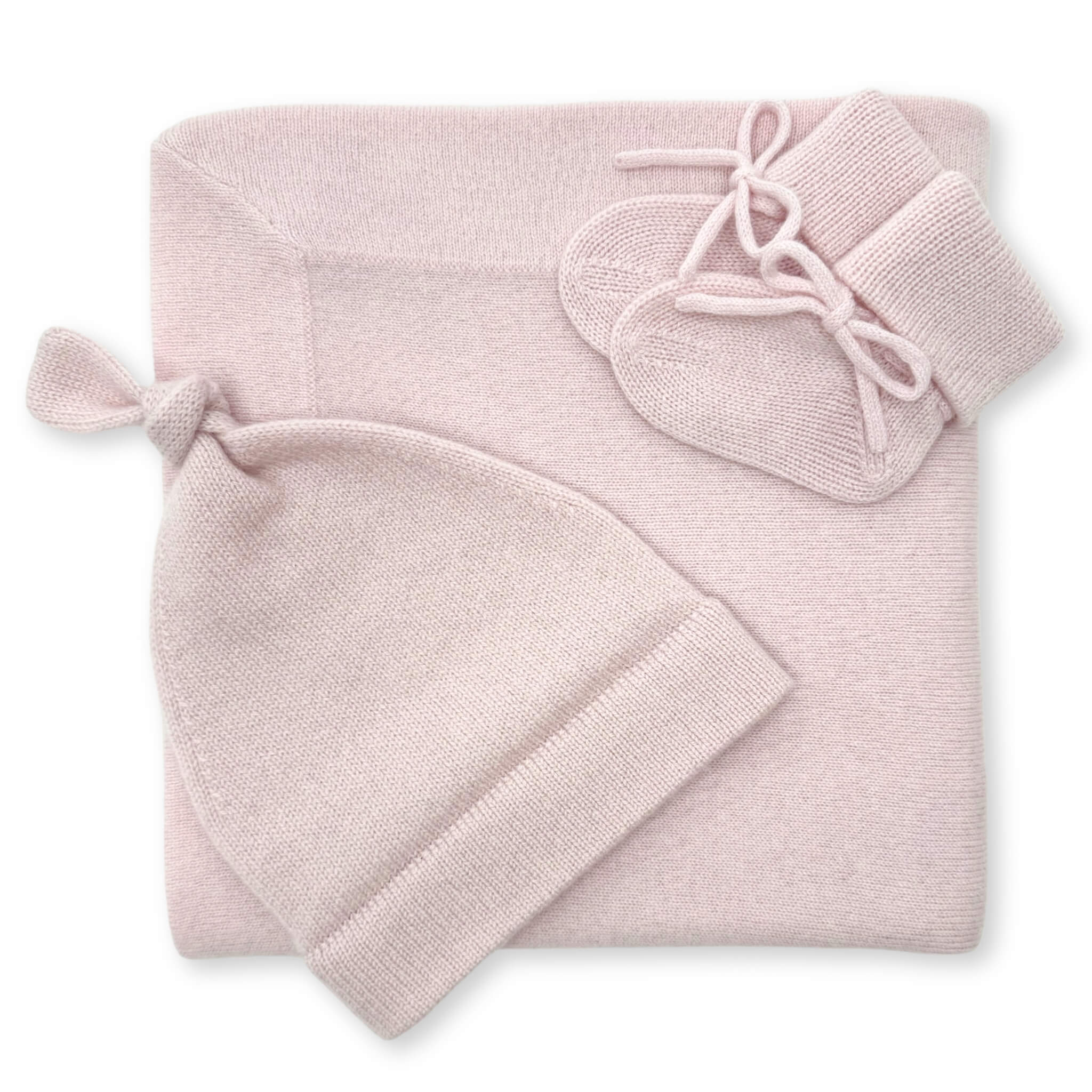 Cashmere baby gift set in pink with blanket, beanie and booties