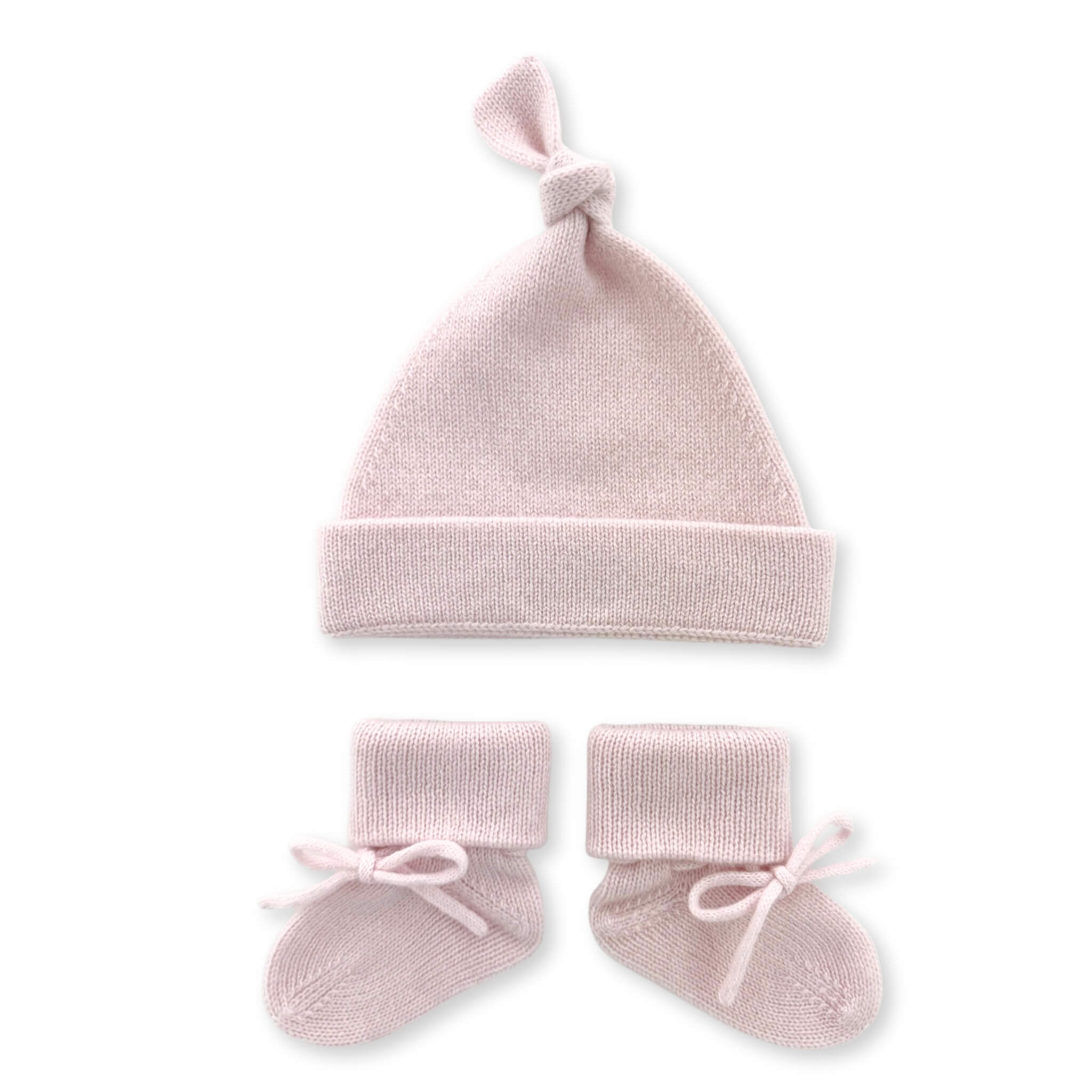Cashmere baby beanie and booties in pink