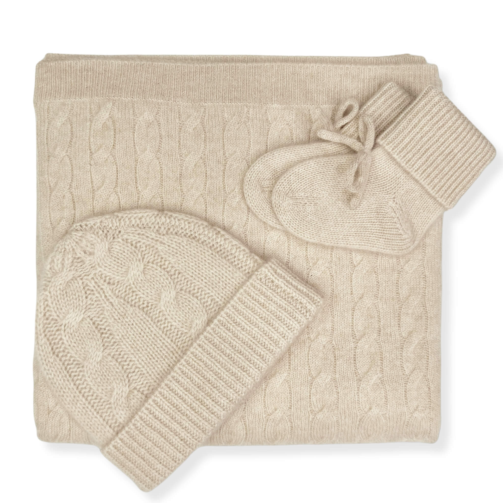 'Classic Adventures' Cable Knit Cashmere Baby Blanket, Beanie & Booties Gift Set (Brown Sugar)