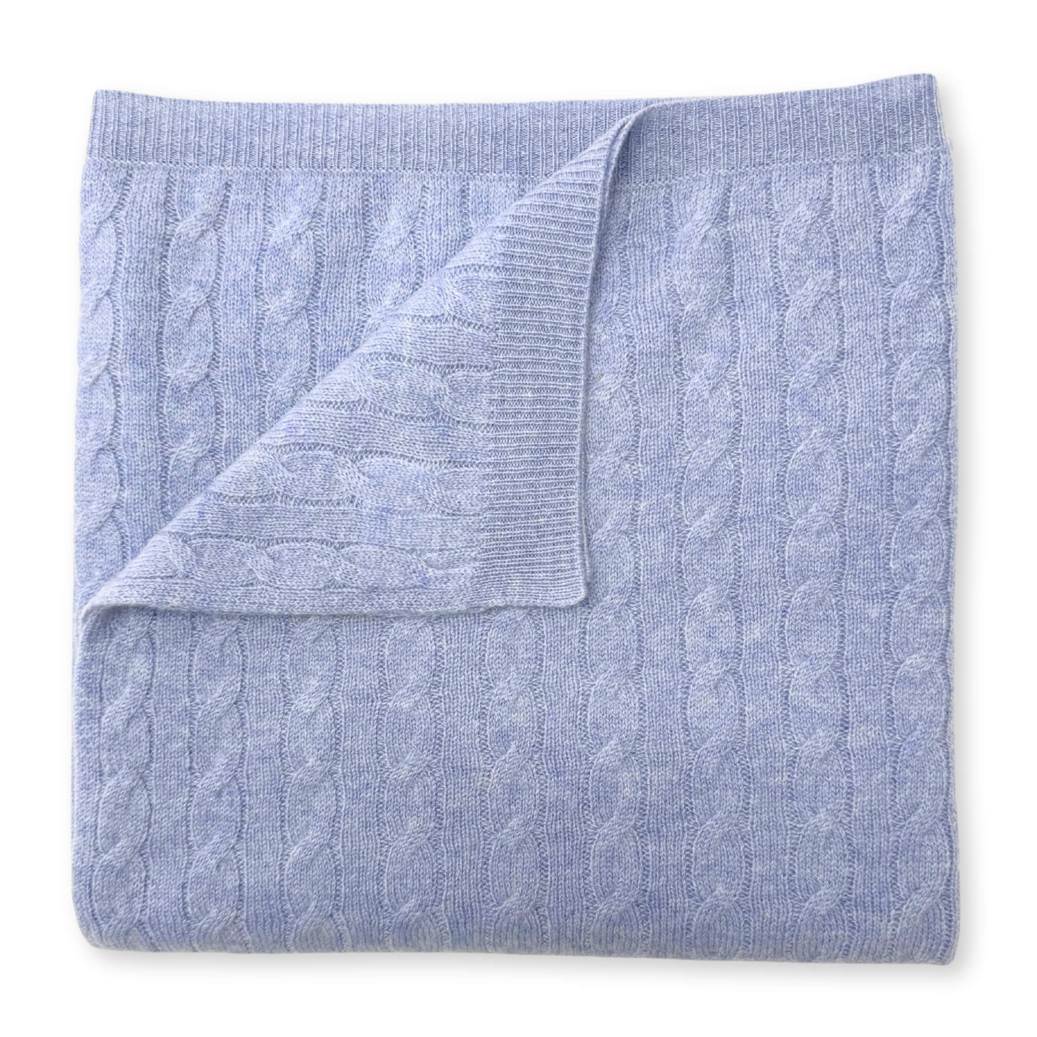 Cashmere cable knit baby blanket in blue