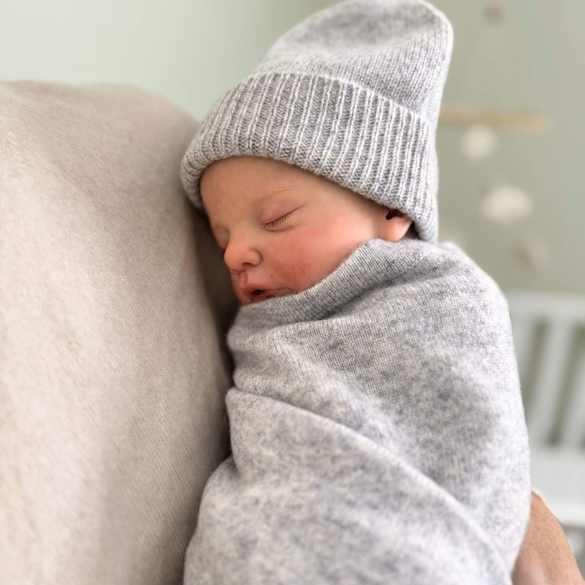 'Stepping Out in Style' Cashmere Baby Beanie & Booties (Light Gray)