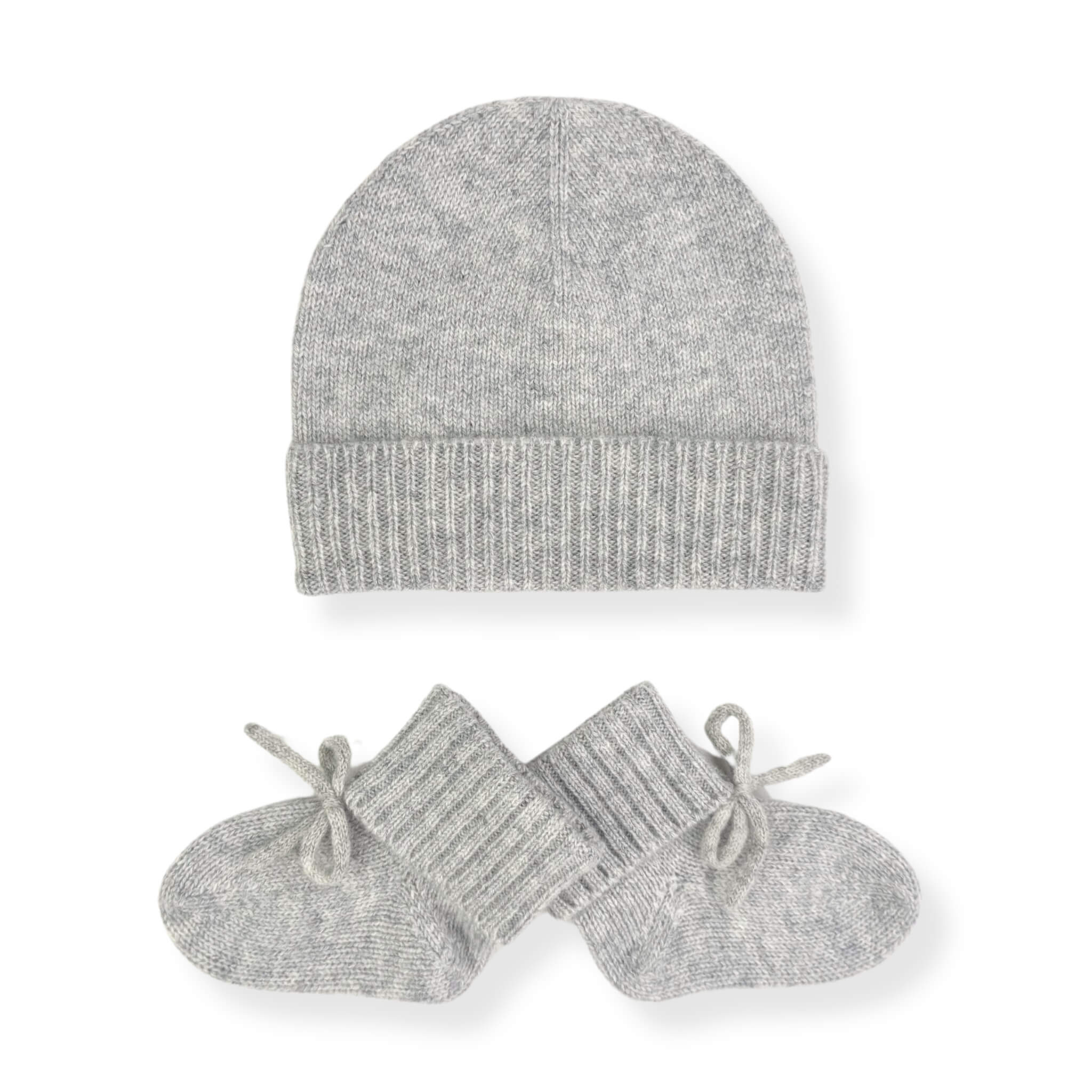 'Stepping Out in Style' Cashmere Baby Beanie & Booties (Light Gray)